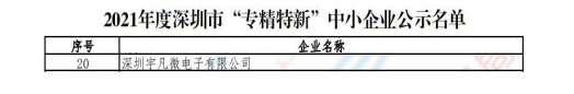 宇凡微入選專精特新企業(yè)名單